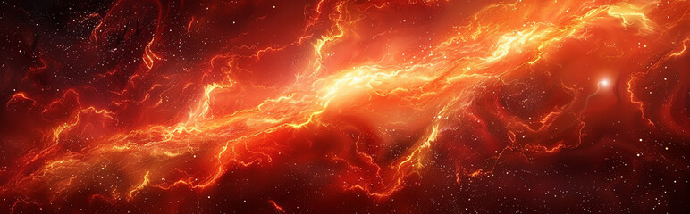 Stunning Fiery Nebula in Deep Space Showing Brilliant Red and Orange Plasma with Starry Background