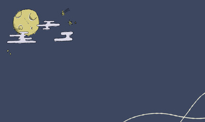 星空のお月見背景イラスト。ペン画風の手描きタッチ。　模様付き。