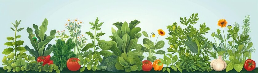 Obraz premium A school garden with vegetables, herbs, and flowers growing