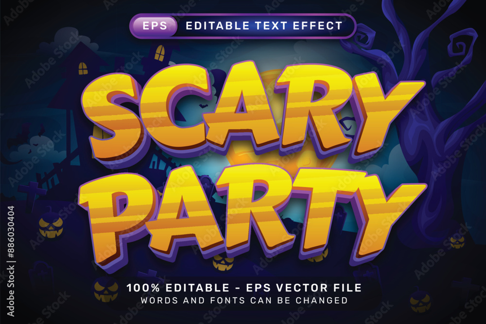 Poster scary party halloween text effect and editable text effect with halloween background