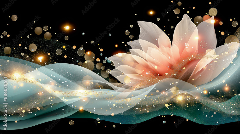 Poster ethereal floral abstract with light particles..