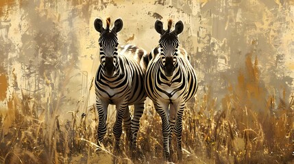 Fototapeta premium Two plains zebras (Equus burchelli) in natural habitat
