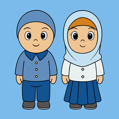 Muslim kids with school uniform vector art illustration