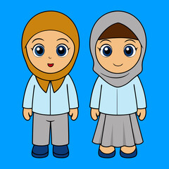Muslim kids with school uniform vector art illustration