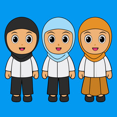 Muslim kids with school uniform vector art illustration