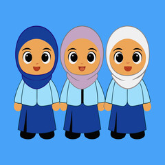 Muslim kids with school uniform vector art illustration