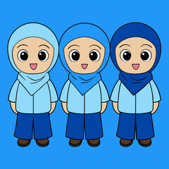Muslim kids with school uniform vector art illustration