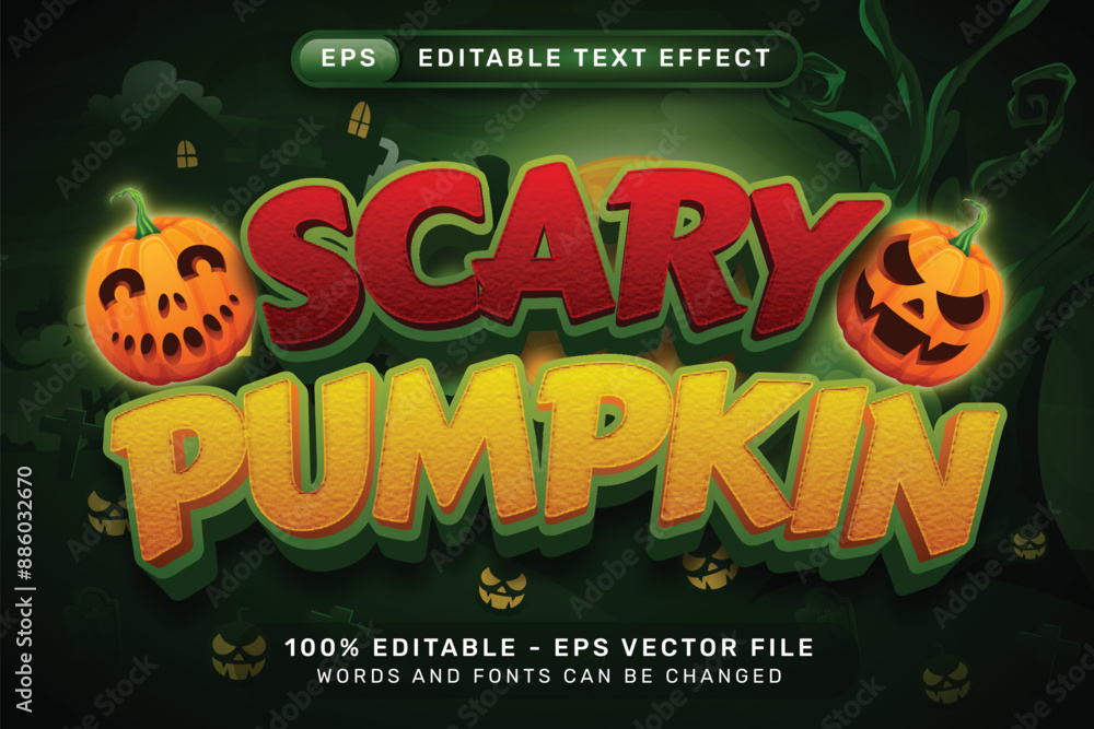 Poster scary pumpkin halloween text effect and editable text effect with halloween background