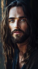 Jesus looking at camera portrait shot, divine, spirituality, religion