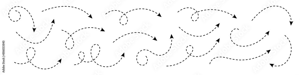 Poster curved dotted arrow. zigzag arrow stripes design with dotted lines.