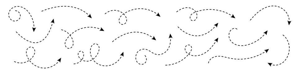Curved dotted arrow. Zigzag arrow stripes design with dotted lines.