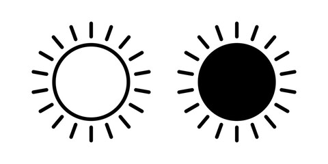 Sun icon, sun symbol isolated on white.