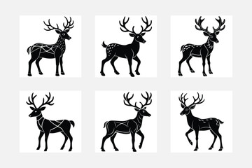 Deer vector silhouette set