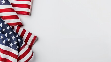 Obraz premium American flags against white background. Flat lay with copy space. Happy Labor Day or 4th july concept.