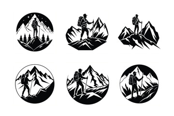 silhouettes of snow-capped mountain peaks, Silhouette vector 