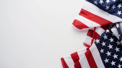 Naklejka premium American flags against white background. Flat lay with copy space. Happy Labor Day or 4th july concept.