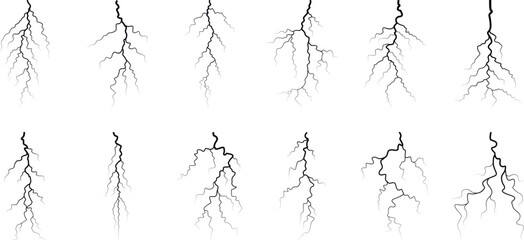 Vector lightning silhouettes set. Thunderstorm design. Vector illustration
