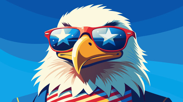 &Aacute;guila calva con gafas patri&oacute;ticas: 4 de julio.
&Aacute;guila americana con gafas de rayas estrelladas.
Fiesta del 4 de julio: &aacute;guila con gafas patri&oacute;ticas.&Aacute;guila Patri&oacute;tica con gafas de rayas estrelladas: f