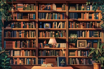 Fototapeta premium A Sunlit Library with Bookshelves Full of Literature