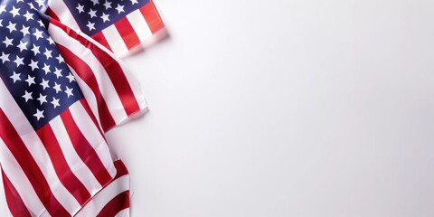 Obraz premium American flags against white background. Flat lay with copy space. Happy Labor Day or 4th july concept.