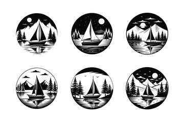 sailboat on a serene-lake vector illustration 