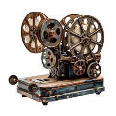Fototapeta premium Antique Movie Projector with Reels Isolated on Transparent or White Background, PNG