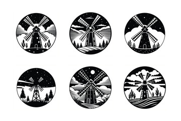 black circle windmill barn farmhouse Dutch image vector silhouette icon 