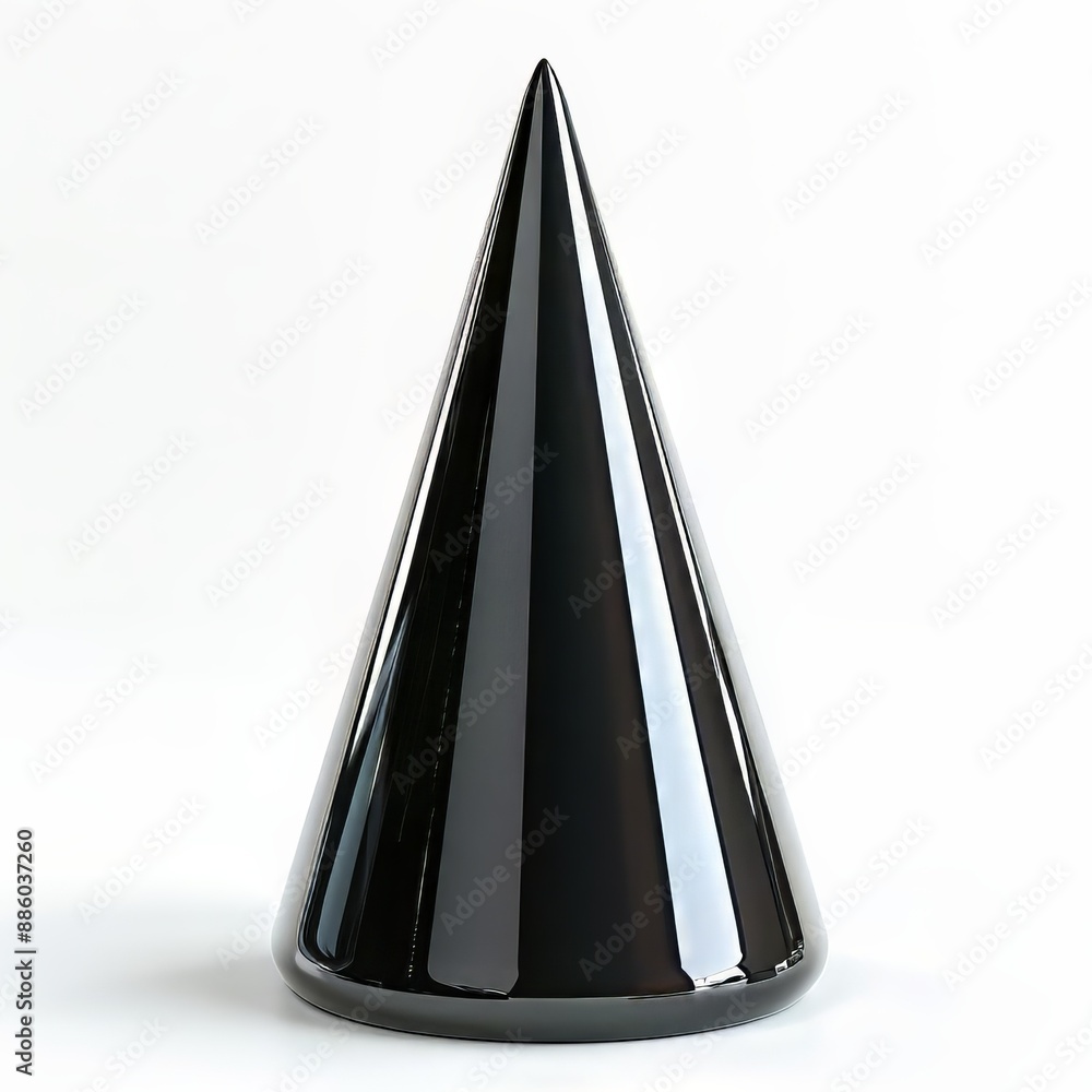 Poster 3d rendering of a glossy black cone on a white background