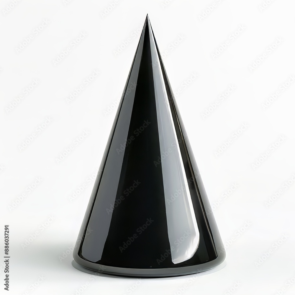 Poster 3d rendering of a glossy black cone on a white background