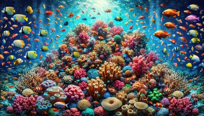 Fototapeta premium Vibrant Tropical Reef with Colorful Fish and Coral