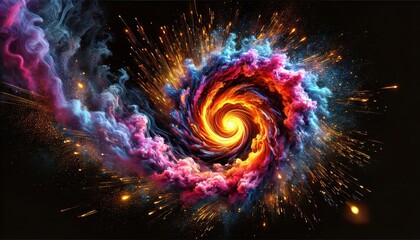 Abstract Cosmic Explosion with Sparkles and Swirling Nebula