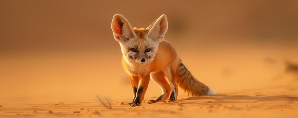 Desert Fox A fennec fox with its large ears, alert and curious in the desert landscape