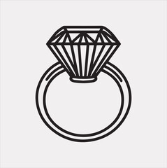 Diamond ring one-line art silhouette vector on a white background