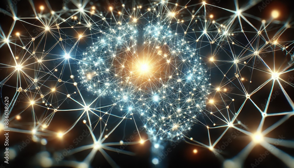 Poster abstract brain network with glowing lights.
