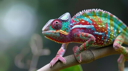 Obraz premium The chameleon is a fascinating reptile known for its ability to change color and blend into its surroundings