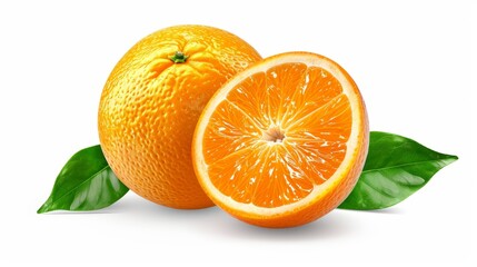 Orange citrus isolated on white background.Orange with leaves