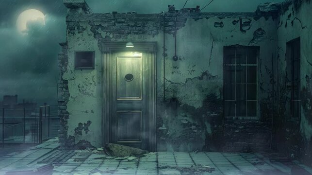 he haunted rooftop is filled with various puzzles and traps set up by a mischievous spirit. seamless looping time-lapse virtual 4k video animation
