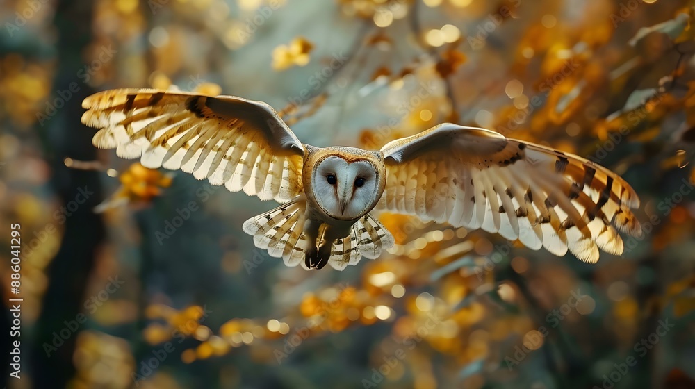 Wall mural hunting barn owl in flight wildlife scene