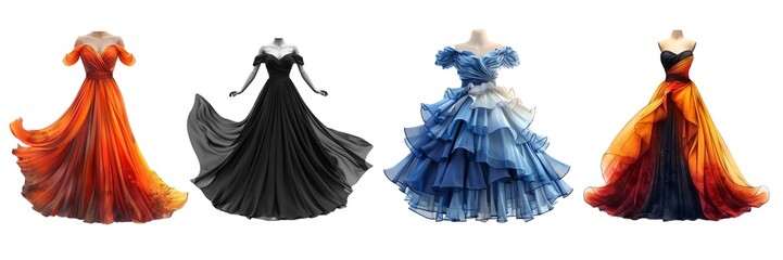 Collection of fashion dress isolated on transparent background. Generated Ai