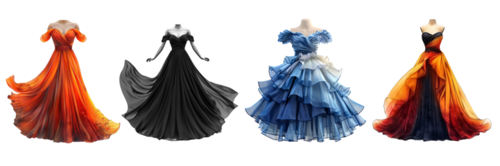 Collection of fashion dress isolated on transparent background. Generated Ai