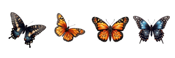 Collection of butterfly isolated on transparent background. Generated Ai