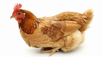 Young brown hen isolated on white background.