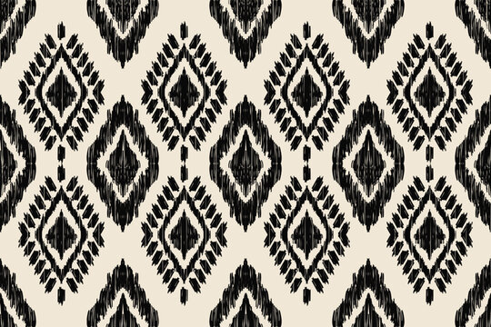 Seamless ethnic Ikat pattern in tribal, folk embroidery, and Mexican style Aztec geometry for Graphic Arts, Carpet Design, Wallpaper, Wrapping, and Clothing.