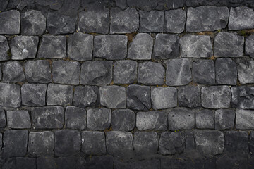 Obraz premium Processed collage of black stony asphalt surface texture. Background for banner, backdrop
