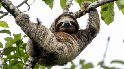 Fototapeta premium Sloth of three fingers are one of the species that inhabit the Panamanian jungles mainly near the cecropia trees