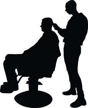 recommend clip art: Barber silhouette full body illustration. Barber man do shaving to his customer.