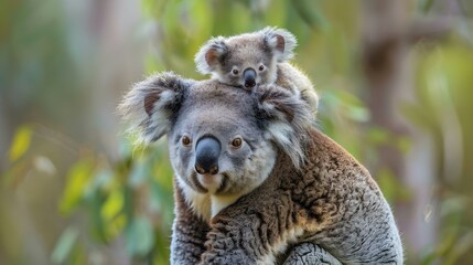 Fototapeta premium Mother koala with baby on her back