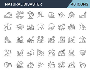 Set of natural disaster icons. Natural disasters, pollution, related to evacuation, Apocalypse. editable stroke icons Vector illustration