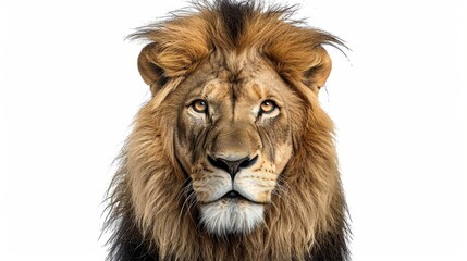 Obraz premium Portrait of a Male adult lion looking at the camera. Panthera leo. isolated on white