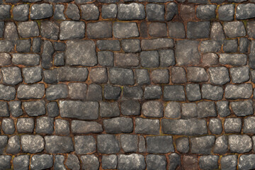 Fototapeta premium Processed collage of old street pavement surface texture. Background for banner, backdrop